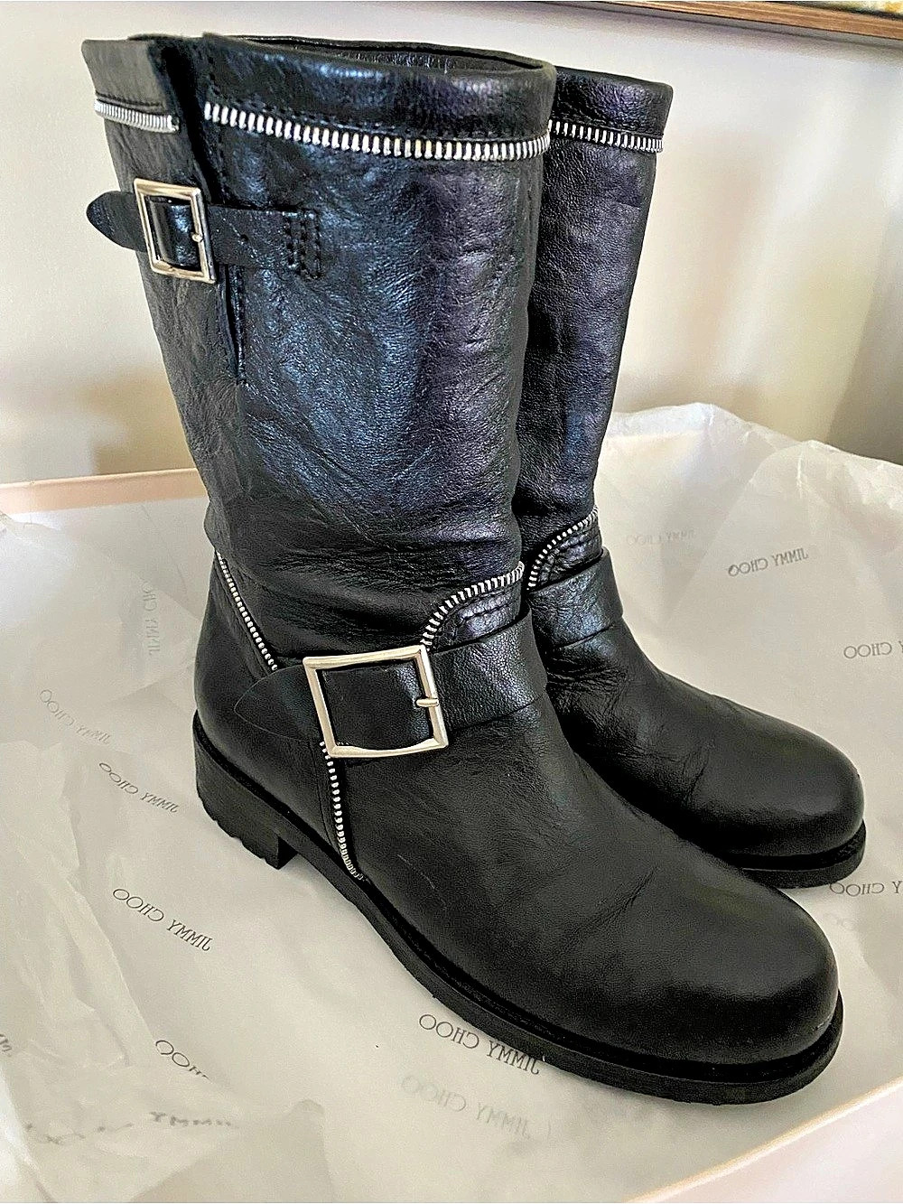 Jimmy Choo Dakar Moto Boots Black US 7.5 Like New